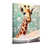 CCWACPP Bathroom Canvas Wall Art Giraffe Bathing in Bathtub Pictures Funny Animal Painting for Bedroom Kids Room Home Decor (40x60cm)