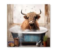 CCWACPP Bathroom Highland Cow Wall Art Funny Animal Canvas Print Watercolor Cattle Picture Painting Modern Home Decor Frameless (Highland Cow - 3, 40L x 40W cm)