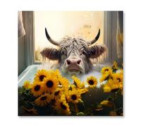 CCWACPP Bathroom Highland Cow Wall Art Funny Animal Canvas Print Watercolor Cattle Picture Painting Modern Home Decor Frameless (Highland Cow - 2, 60L x 60W cm)