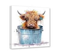 CCWACPP Bathroom Highland Cow Wall Art Funny Animal Canvas Print Watercolor Cattle Picture Painting Modern Home Decor Frame (Highland Cow - 1, 30L x 30W cm)