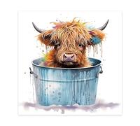 CCWACPP Bathroom Highland Cow Wall Art Funny Animal Canvas Print Watercolor Cattle Picture Painting Modern Home Decor Frameless (Highland Cow - 1, 40L x 40W cm)