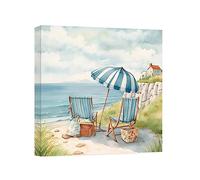 CCWACPP Beach Canvas Wall Art Beach Chair Prints Abstract Ocean Seascape Painting for Coastal Theme Room Home Decor (40x40cm)