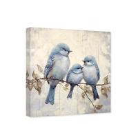 CCWACPP Birds Canvas Wall Art Blue Gray Bird Standing on a Branch Pictures Print Animal Artwork Living Room Bathroom Decor Frame (Birds - 2, 30.00 x 30.00 cms)