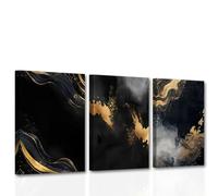 CCWACPP Black and Gold Abstract Canvas Wall Art 3 Panels Black Marble Pictures Gold White Grey Pictures Wall Art Modern Artwork Living Room Decor Framed (28x35cmx3)