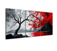 CCWACPP Black and Red 3pc Wall Art Abstract Seascape Paintings Cloud Tree Art Prints Landscape Canvas Pictures Modern Living Room Bedroom Home Decor Framed (50x70cmx3)