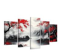 CCWACPP Black and Red Canvas Wall Art 5 PCS Abstract Landscape Print Mountain Range Tree Pictures Scenery Poster Living Room Decor Framed (25x40cmx2 25x50cmx2 25x60cmx1)