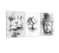 CCWACPP Black and White Bathroom Wall Art 3 Piece Set Zen Decor Buddha Lotus Pictures Yin Yang Tree Art Spa Canvas Prints for Spiritual Meditation Yoga Room Home Decor Framed (60x90cmx3)