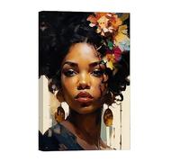 CCWACPP Black Woman Floral Wall Art African American Painting Prints Abstract Girl Portrait Canvas Picture Bedroom Barhtoom Office Wall Decor Frame (30x45cm)