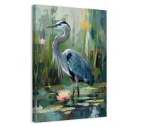 CCWACPP Blue Heron Wall Art Heron Bathroom Wall Decor Heron Bird Art Prints Seaside Animal Canvas Painting for Home Decor Framed (50.00 x 75.00 cms)