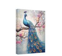 CCWACPP Blue Peacock Canvas Wall Art Animal Painting Print Vintage Peacock and Flower Pictures Modern Artwork Bedroom Decor Frame (40.00 x 60.00 cms, Peacock - 3)