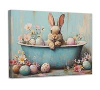 CCWACPP Bunny Bathroom Wall Art Easter Canvas Prints Rabbit in Bathtub Pictures Cute Animal Painting Blue Bathroom Artwork Animals Bathroom Wall Decor Framed (30.00 x 45.00 cms)