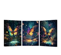 CCWACPP Butterfly Canvas Wall Art 3 PCS Fantasy Forest Wall Decor Butterflies Pictures Prints Modern Artwork Living Room Bedroom Decor Framed (28x35cmx3)