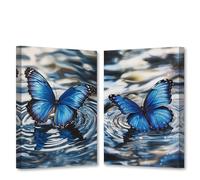 CCWACPP Butterfly Canvas Wall Art Blue Butterfly Wall Decor 2 Pieces Butterflies Pictures Print Living Room Bathroom Girls Room Decor Framed (30x40cmx2)
