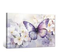 CCWACPP Butterfly Canvas Wall Art Purple Pictures Wall Decor Butterflies Painting Print Butterfly Poster for Girl Room Bedroom Decor Framed (30.00 x 45.00 cms)