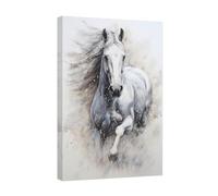 CCWACPP Canvas Wall Art - White Horse Running Painting, Watercolor Western Animal Portrait, Office & Home Decor (40.00 x 60.00 cms)