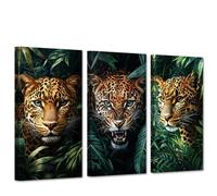 CCWACPP Cheetah Wall Art 3 PCS Jungle Animals Pictures Leopard Canvas Prints Wild Animal Posters Living Room Office Decor Framed (30x60cmx3)
