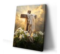 CCWACPP Christian Cross Wall Art Easter Wall Decor Religious Canvas Prints God Painting Poster Living Room Church Bedroom Decor Framed (30L x 45W cm)