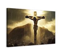 CCWACPP Christian Wall Art Canvas Print Jesus and the Cross Art God Posters for Walls Religious Home Bedroom Church Room Decor Framed (70.00 x 105.00 cms)