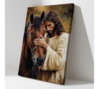 CCWACPP Christian Wall Art Jesus and Horse Pictures Religious Canvas Prints God Poster Jesus Artwork Living Room Church Bedroom Decor Framed (30.00 x 45.00 cms)