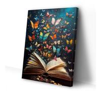 CCWACPP Colorful Butterfly Canvas Wall Art Vintage Book Pictures Butterflies Painting Print Library Reading Room Bedroom Decor Framed (30L x 45W cm)