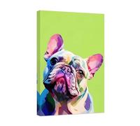 CCWACPP Colorful Dog Canvas Wall Art Bulldog Painting Watercolor Pop Animal Picture Prints Funny Dog Artwork Abstract Bedroom Nursery Home Decor Framed (C, (30.00 x 45.00 cms))
