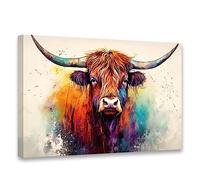 CCWACPP Colorful Highland Cattle Canvas Wall Art Animal Pictures Wall Decor Abstract Cow Painting Print Farmhouse Bathroom Decor Frame (Highland Cattle - 1, 20x30inch (50x75cm))