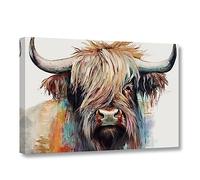 CCWACPP Colorful Highland Cow Canvas Wall Art - Animal Pictures Print Abstract Painting - Farmhouse Bathroom Decor - Frame (Highland Cattle - 3, 20x30inch (50x75cm))