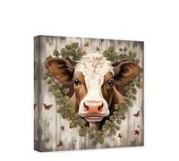 CCWACPP Cow Canvas Wall Art Rustic Animal Pictures Wall Decor Farmhouse Cattle Picture Print Kitchen Bathroom Decor Frame (Cow - 1, 30.00 x 30.00 cms)
