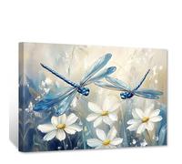 CCWACPP Dragonfly Canvas Wall Art Rustic Farmhouse Wall Decor White Daisy Picture Vintage Floral Prints Country Farmhouse Kitchen Bedroom Decor Framed (30.00 x 45.00 cms)