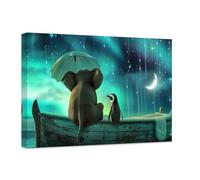 CCWACPP Elephant Penguin Wall Art Northern Lights Aurora Pictures Animal Painting Nature Landscape Canvas Print Large Living Room Home Decor Framed (A, (60.00 x 90.00 cms))
