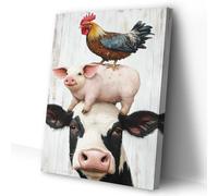 CCWACPP Farmhouse Animal Canvas Wall Art Cow Pig Rooster Kitchen Decor Farm Animals Pictures Print Rustic Country Kitchen Decor Frame (40.00 x 60.00 cms)