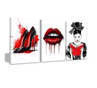 CCWACPP Fashion Women Canvas Wall Art Red Black and White Wall Decor High Heels Lips Girl Pictures Prints Set Of 3 Pieces Girls Makeup Dressing Room Decor Framed (60x90cmx3)