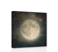 CCWACPP Full Moon Canvas Wall Art Moon and Tree Starry Sky Pictures Print Natural Landscape Living Room Decor Frame (Moon - 2, 18.00" x 18.00")