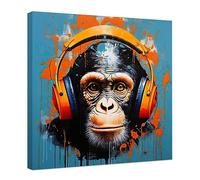 CCWACPP Funny Animal Wall Art Abstract Music Gorilla Canvas Prints Monkey With Headphones Pictures for Bathroom Home Wall Decor (20.00" x 20.00")