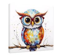 CCWACPP Funny Animal Wall Art Owl with Glasses Canvas Prints Colorful Animal Painting Nursery Kids Room Home Wall Décor (18.00" x 18.00")