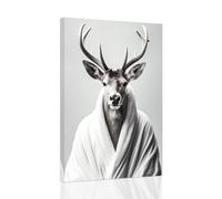 CCWACPP Funny Bathroom Wall Art Canvas Prints Cute Deer Wearing Bathrobe Poster Black And White Animal Bathroom Decor for Toilet Restroom Framed (30.00 x 45.00 cms)