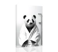 CCWACPP Funny Bathroom Wall Art Canvas Prints Cute Panda Wearing Bathrobe Poster Black And White Animal Bathroom Decor for Toilet Restroom Framed (30.00 x 45.00 cms)