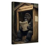 CCWACPP Gorilla Bathroom Wall Art Reading Newspaper on Toilet Funny Monkey Canvas Prints Orangutan Picture Animal Posters for Bathroom Framed (40.00 x 60.00 cms)