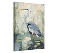 CCWACPP Heron Wall Art Coastal Crane Picture Blue Heron Wall Decor Heron Bird Art Prints Seaside Animal Canvas Painting for Bathroom Home Decor Framed (30.00 x 45.00 cms)