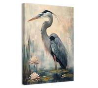 CCWACPP Heron Wall Art Coastal Crane Picture Blue Heron Wall Decor Heron Bird Art Prints Seaside Animal Canvas Painting for Bathroom Home Decor Framed (40.00 x 60.00 cms)