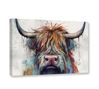 CCWACPP Highland Cattle Canvas Wall Art Abstract Animal Pictures Wall Decor Colorful Cow Painting Print Rustic Farmhouse Decor Frame (Highland Cattle - 1, 20x30inch (50x75cm))