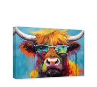 CCWACPP Highland Cow Canvas Wall Art - Colorful Animals Painting Print Graffiti Cow Wearing Sunglasses - Home Decor Frame (70.00 x 105.00 cms)