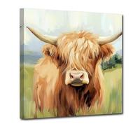 CCWACPP Highland Cow Wall Art Farmhouse Animal Decor Farm Animal Canvas Brown Cow Picture Print Rustic Country Kitchen Farmhouse Decor Framed (30L x 30W cm)
