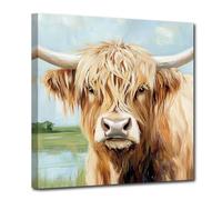 CCWACPP Highland Cow Wall Art Farmhouse Animal Decor Farm Animal Canvas Brown Cow Picture Print Rustic Country Kitchen Farmhouse Decor Framed (40L x 40W cm)