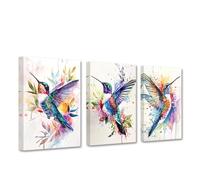 CCWACPP Hummingbird Canvas Wall Art Bird Painting Print 3 Pieces Watercolor Hummingbird Pictures Colorful Animal Poster Living Room Kids Room Decor Frame (30x40cmx3)