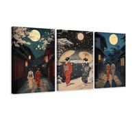 CCWACPP Japanese Canvas Wall Art Geisha Pictures Asian 3 Piece Wall Decor Japan Woman Prints Japanese Theme Room Decor Framed (30x40cmx3)
