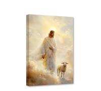 CCWACPP Jesus and Lamb Canvas Wall Art Christian Pictures Print God Poster Religious Paintings Church Living Room Office Corridor Decor Frame (30.00 x 45.00 cms)