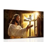 CCWACPP Jesus Wall Art Christian Decor Religious Canvas Prints Cross Dove Pictures God Painting Poster Living Room Bedroom Church Decor Framed (30L x 45W cm)