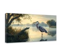CCWACPP Large Heron Wall Art Coastal Blue Heron Wall Pictures Great Animals Wall Decor Beach Bird Art Prints for Bathroom Living Room Home Decor Framed (60.00 x 120.00 cms)