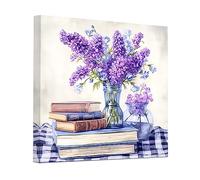 CCWACPP Lavender Flower Canvas Wall Art - Purple Floral Picture Wall Decor - Rustic Floral Plant Painting - 16x16inch